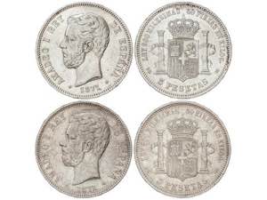 Lote 2 monedas 5 Pesetas. 1871 (*18-71) y ... 