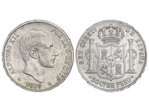 50 Centavos de Peso. 1885. MANILA. Brillo ... 