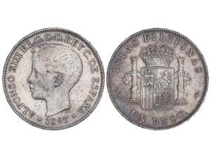 1 Peso. 1897. MANILA. S.G.-V. (Limpiada, ... 