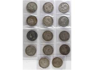 Lote 14 monedas 5 Pesetas. 1870 a 1898. I ... 
