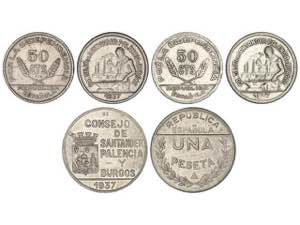 Serie 3 monedas 50 Céntimos (2) y 1 Peseta. ... 