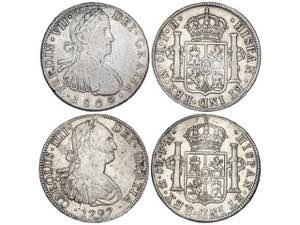 Lote 2 monedas 8 Reales. 1797 y 1809. CARLOS ... 