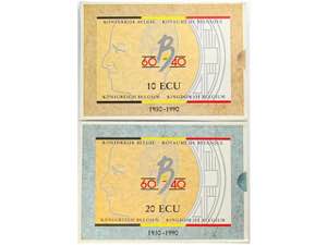 Belgium - Serie 2 monedas 10 y 20 Ecu. 1990. ... 