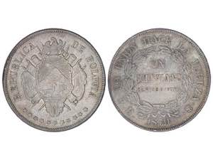 Bolivia - Boliviano. 1870-ER. POTOSÍ. 24,60 ... 