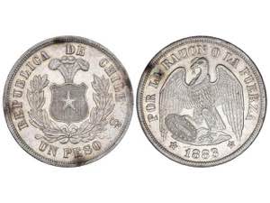Chile - 1 Peso. 1883. SANTIAGO. AR. 24,70 ... 