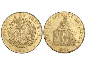 Chile - 8 escudos. 1851. SANTIAGO. L.A. AU. ... 