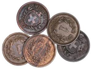 Switzerland - Lote 14 monedas 1 Rappen. 1913 ... 