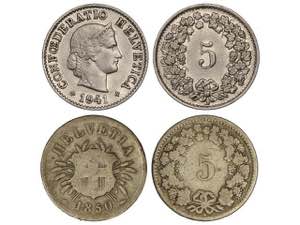 Switzerland - Lote 2 monedas 5 Rappen. ... 