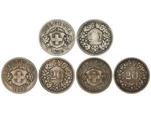 Switzerland - Lote 3 monedas 20 Rappen. ... 
