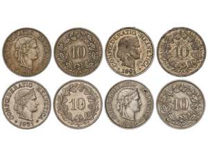 Switzerland - Lote 4 monedas 10 Rappen. ... 