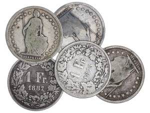 Switzerland - Lote 5 monedas 1 Franco. 1875, ... 