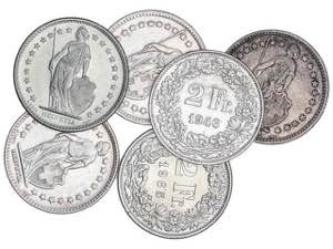 Switzerland - Lote 6 monedas 2 Francos. ... 