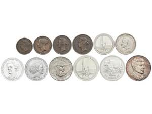 Lote 7 monedas y 5 medallas. 1894 a 1980. ... 