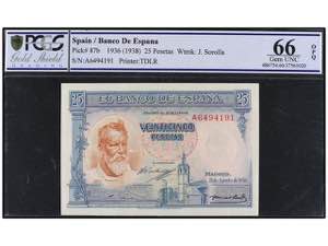 Spanish Banknotes - 25 Pesetas. 31 Agosto ... 