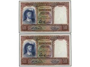 Spanish Banknotes - Lote 2 billetes 500 ... 