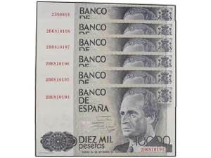 Juan Carlos I - Lote 6 billetes 10.000 ... 
