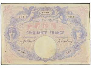Lote 2 billetes 50 Francos. 6-8-1918 y ... 