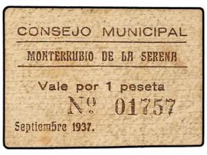 1 Peseta. Septiembre 1937. C.M. MONTERRUBIO ... 