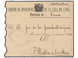 CUBA. 1896. LOS PALACIOS a ESPAÑA. Sobre ... 