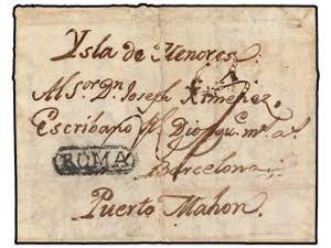 ITALIA. 1797. ROMA a MAHON (Menorca). Carta ... 
