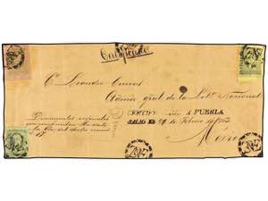 MEXICO. Sc.7, 10, 12. 1861. Frente de carta ... 