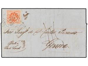 PERU. Sc.8. 1859. LIMA a GENOVA. 1 peseta ... 