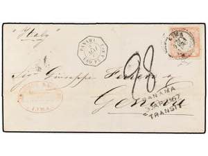 PERU. Sc.12. 1867. LIMA a GENOVA. 1 dinero ... 
