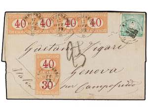PERU. Sc.14. 1872. LIMA a GENOVA. 1 dinero ... 