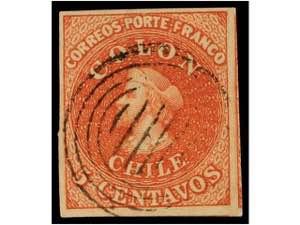 CHILE. Sc.3. 1854. 5 ctvos castaño rojo. ... 