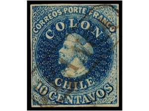 CHILE. Sc.10. 1856-62. 10 ctvos. azul. ... 