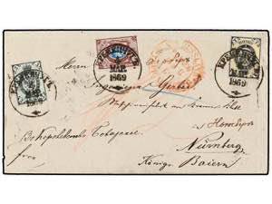 RUSIA. Sc.19, 20, 23. 1869. Envelope to ... 