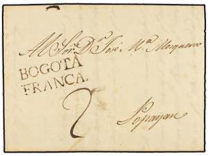 COLOMBIA. 1825. BOGOTÁ a POPAYAN. Carta ... 