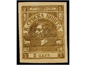 SERBIA. Mi.10BC. 1869. 2 pa. yellow brown, ... 