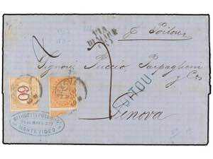 URUGUAY. 1871. MONTEVIDEO a GENOVA. Carta ... 