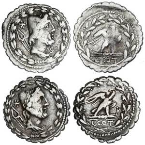 Lote 2 monedas Denario. 105 a.C. AURELIA. ... 