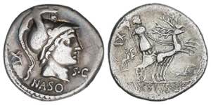 Denario. 71 a.C. AXIA. Lucius Axius L.f. ... 