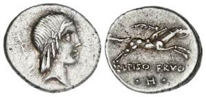 Denario. 90-89 a.C. CALPURNIA. L. Calpurnius ... 