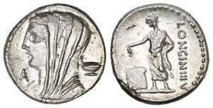 Denario. 55 a.C. CASSIA. L. Cassius ... 