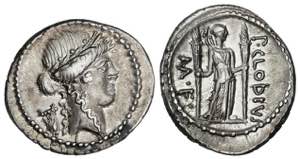 Denario. 42 a.C. CLAUDIA. P.Claudius M.f. ... 