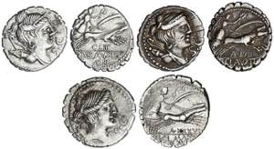 Lote 3 monedas Denario. 79 a.C. CLAUDIA. Ti. ... 