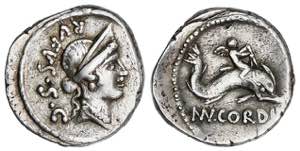 Denario. 46 a.C. CORDIA. Manius Cordius ... 