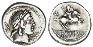 Denario. 82 a.C. CREPUSIA. Publius ... 