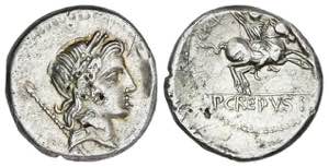 Denario. 82 a.C. CREPUSIA. Publius ... 