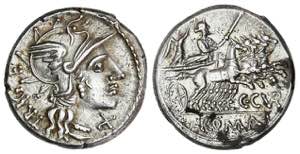 Denario. 142 a.C. CURIATIA. Caius Curiatus ... 