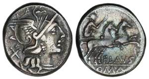 Denario. 150 a.C. DECIMIA. Decimius Flavus. ... 