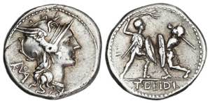 Denario. 112-113 a.C. DIDIA. Titus Didius. ... 