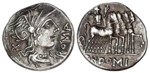 Denario. 116-115 a.C. DOMITIA. Cnaeus ... 