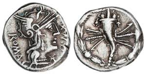 Denario. 127 a.C. FABIA. Q. Fabius Maximus ... 
