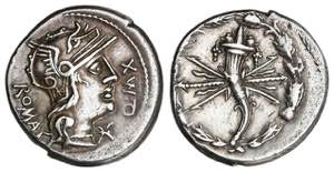 Denario. 127 a.C. FABIA. Q. Fabius Maximus ... 