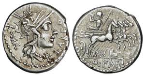Denario. 124 a.C. FABIA. Quintus Fabius ... 